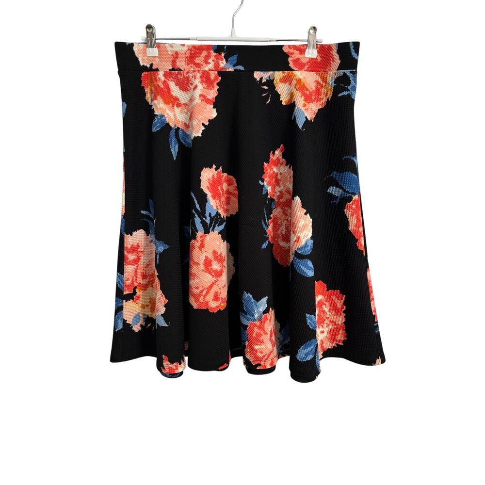 GNW Women's 1X Black Pink Floral Flowy A-Line Skirt BOHO‎ Spring Bloomcore